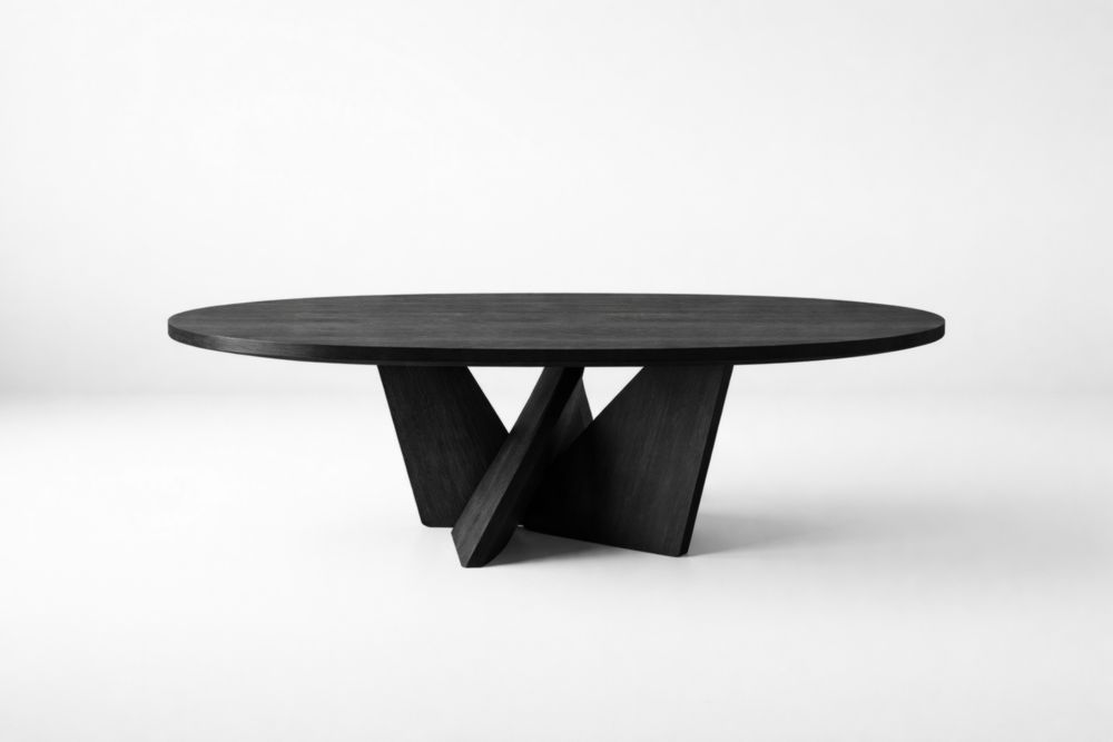 Tavolo da Pranzo Ovale in Legno Massello Nero Lunghezza 200 cmxLarghezza 120 cmxAltezza 75 cm