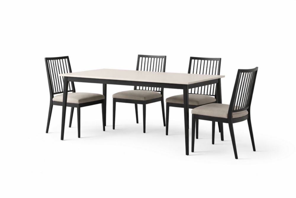 Set Tavolo Rettangolare in Legno Massello e 4 Sedie con Seduta Imbottita in Poliestere