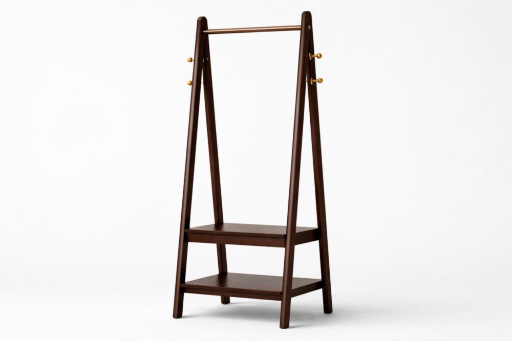 Appendiabiti in Legno Massello con Scaffale Doppio Marrone