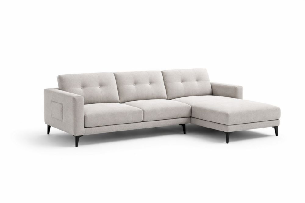 Divano in Tessuto Grigio Chiaro con Chaise Longue