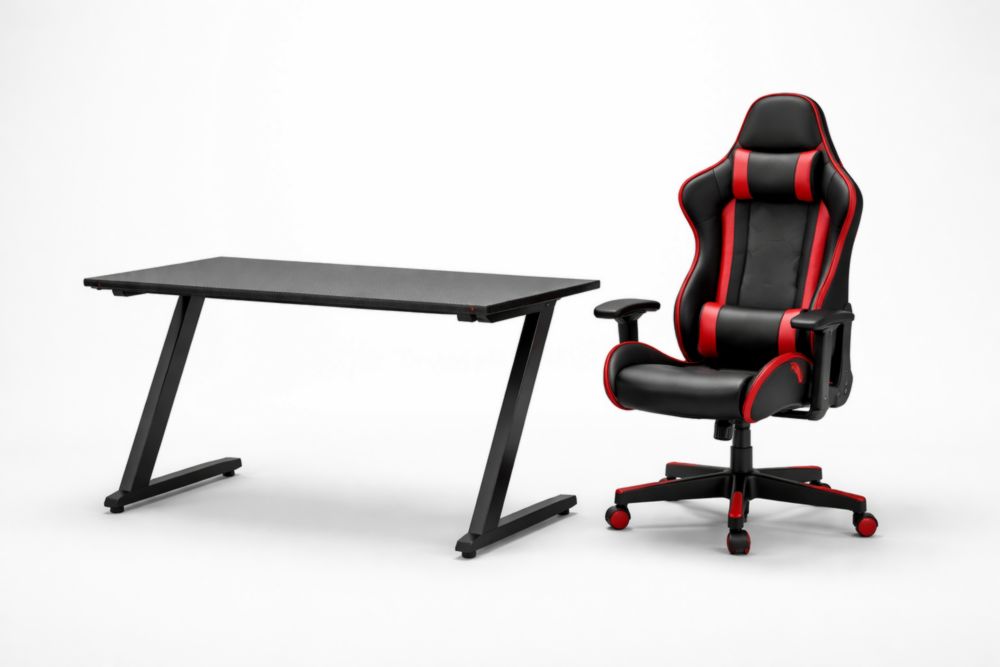 Set Scrivania in MDF e Sedia Gaming in Similpelle Nero/Rosso