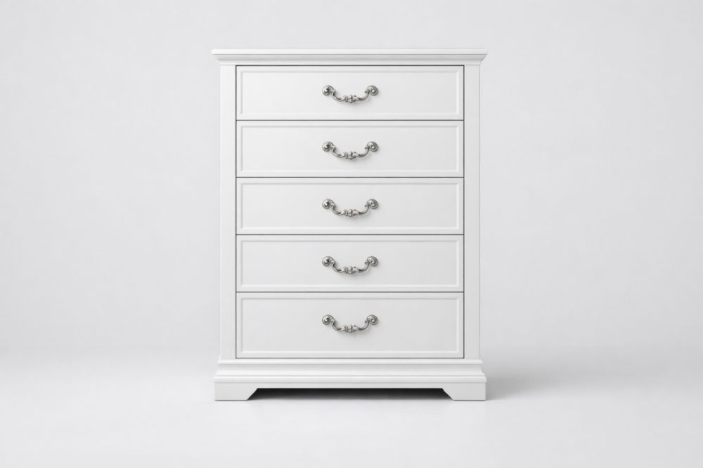 Cassettiera in Legno Massello a 5 Cassetti Bianco