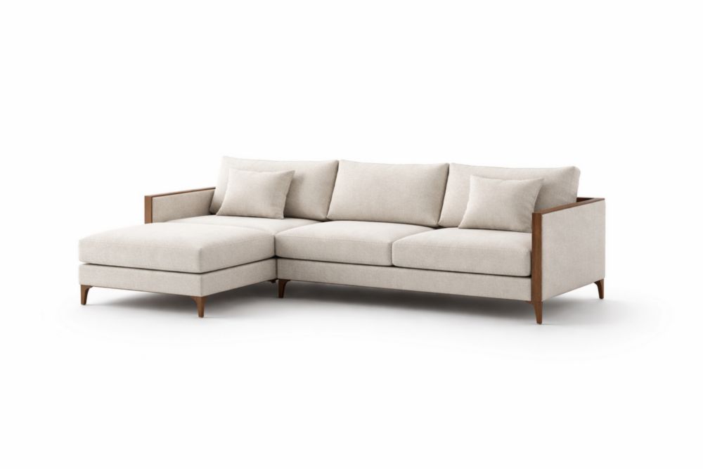 Divano angolare in tessuto poliestere con struttura in legno massello Beige