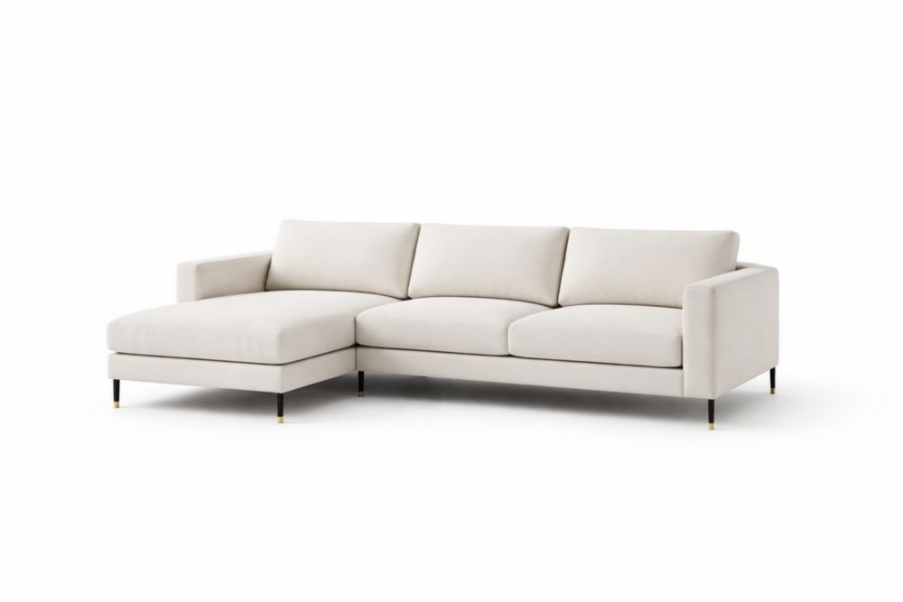 Divano angolare in tessuto poliestere beige con chaise longue