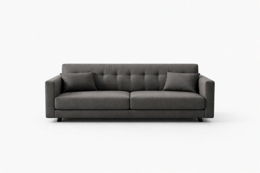 Divano in tessuto grigio con cuscini