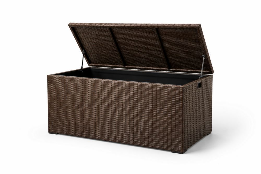 Cassapanca da Esterno in Polyrattan Marrone con Struttura in Ferro