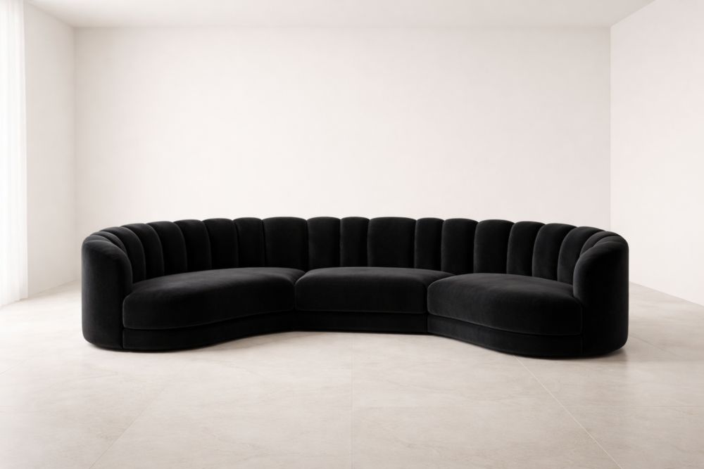 Divano angolare velluto nero 350x100x75 cm