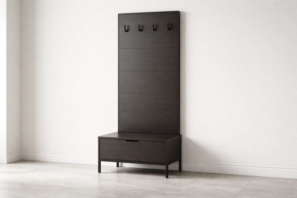 Appendiabiti con Panca in Legno e Metallo Nero 180x80x40 cm