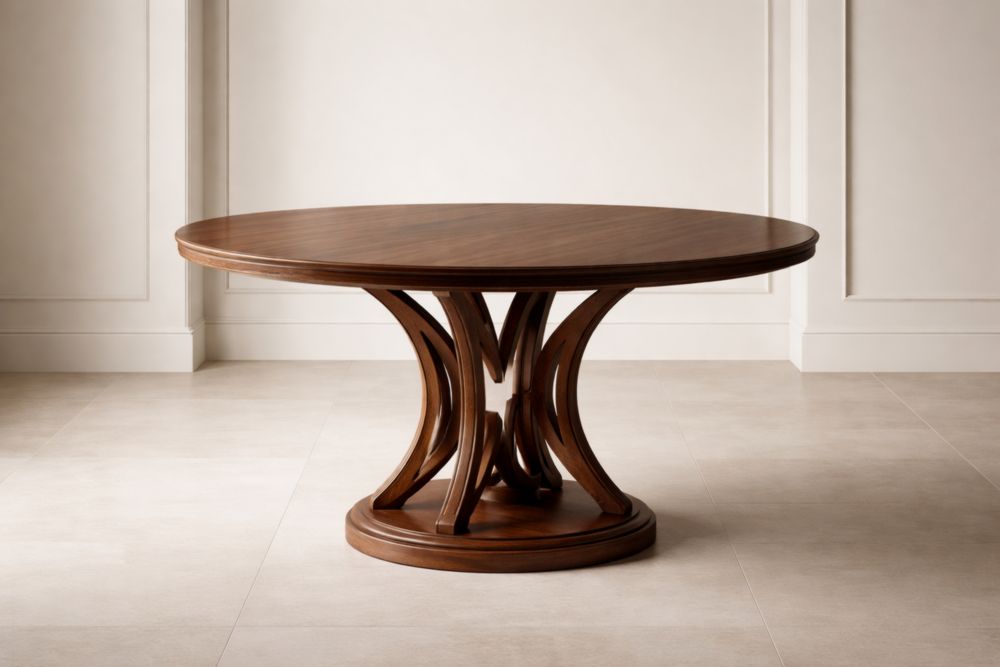 Tavolo Rotondo in Legno Massello di Noce