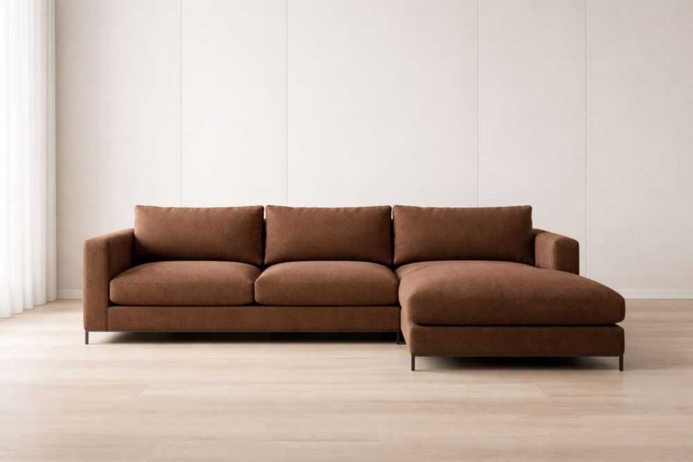 Divano angolare in poliestere marrone con chaise longue