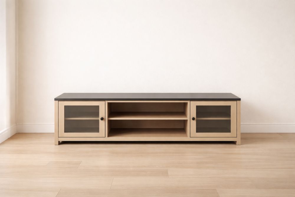 Mobile TV in Legno e Vetro Temperato Beige/Nero 150x40x50 cm