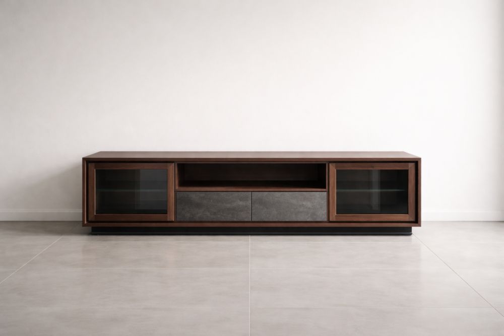 Mobile TV in legno e vetro temperato marrone