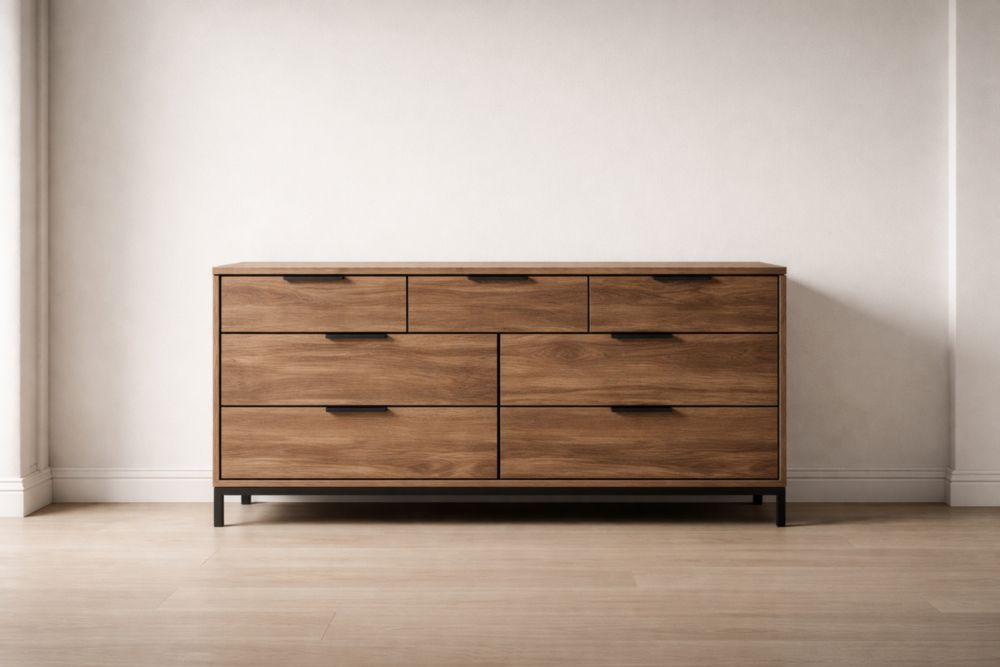 Cassettiera in legno e metallo a 7 cassetti Marrone