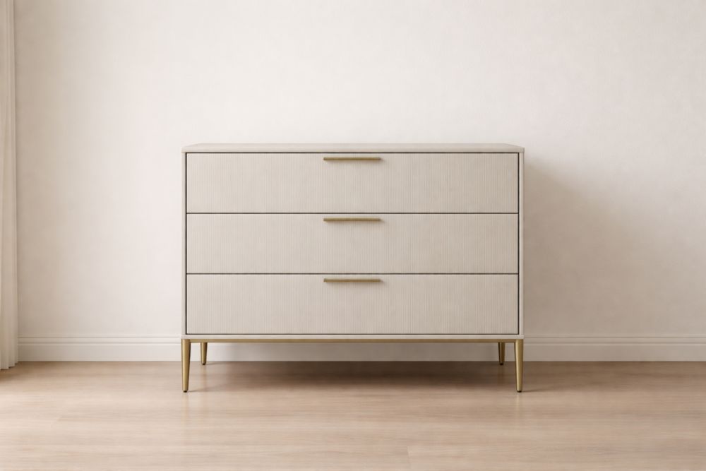 Cassettiera in MDF Beige con Gambe in Metallo, 90x40x80 cm