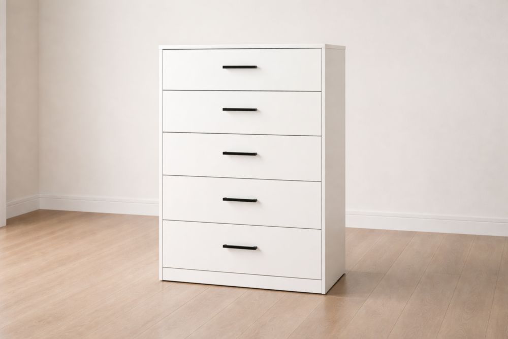 Cassettiera in Legno con 5 Cassetti Bianco