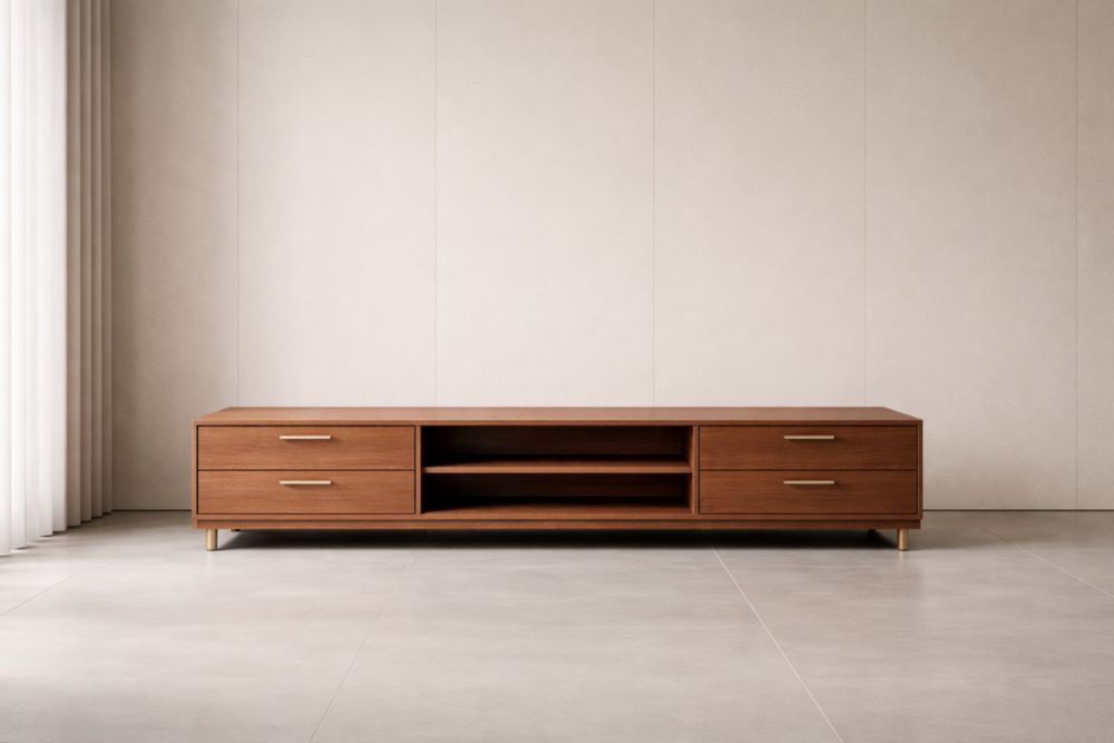 Mobile TV in legno con due cassetti marrone 200x40x50 cm