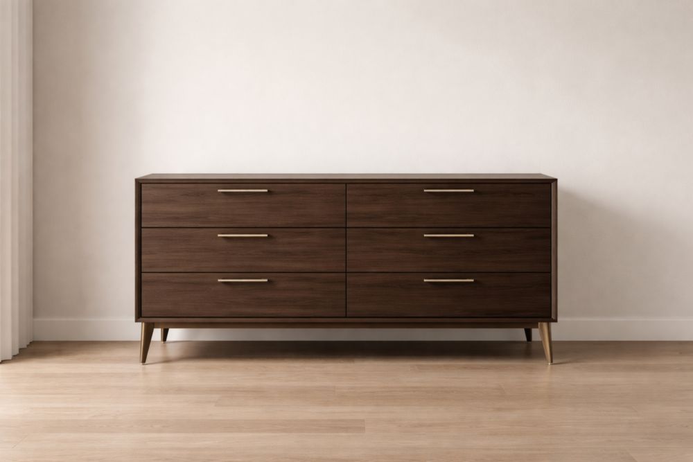 Cassettiera in Legno di Noce con 6 Cassetti Marrone