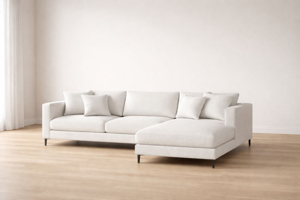 Divano componibile 3 posti con chaise longue tessuto poliestere crema