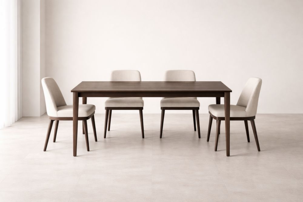 Set tavolo rettangolare in legno con 4 sedie imbottite colori Marrone/Beige