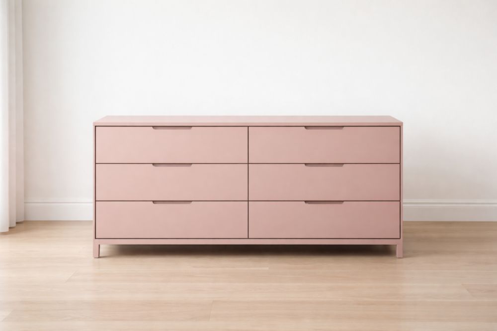 Cassettiera in Legno con 6 Cassetti Rettangolare Rosa 120x50x75 cm