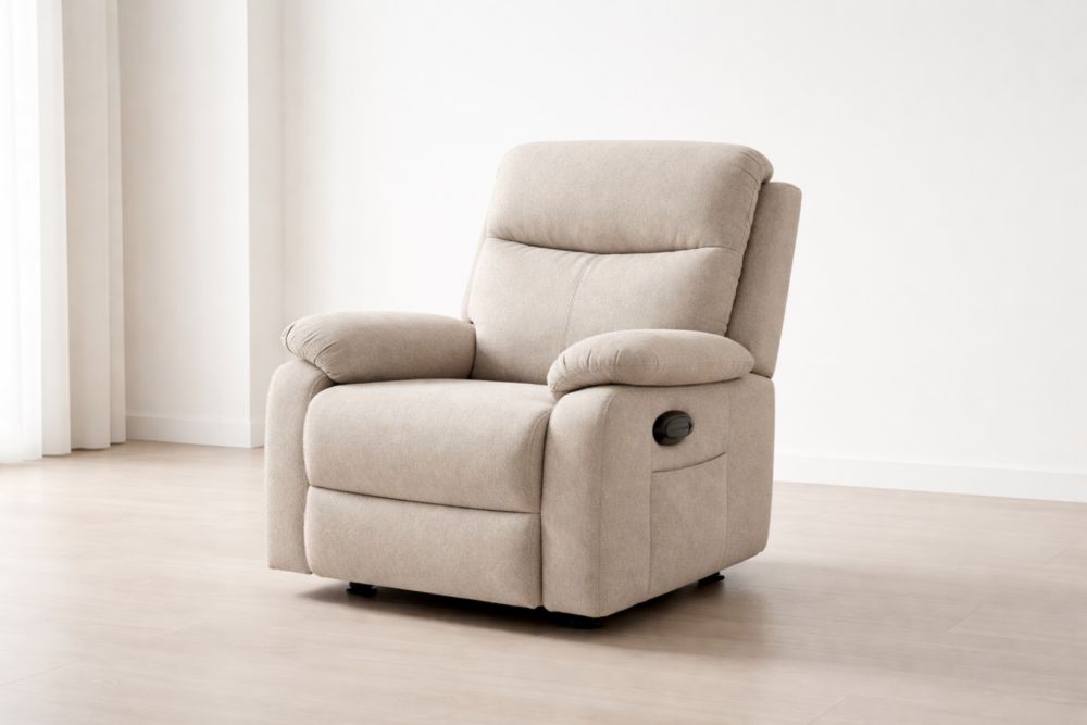Poltrona reclinabile in tessuto beige con meccanismo manuale
