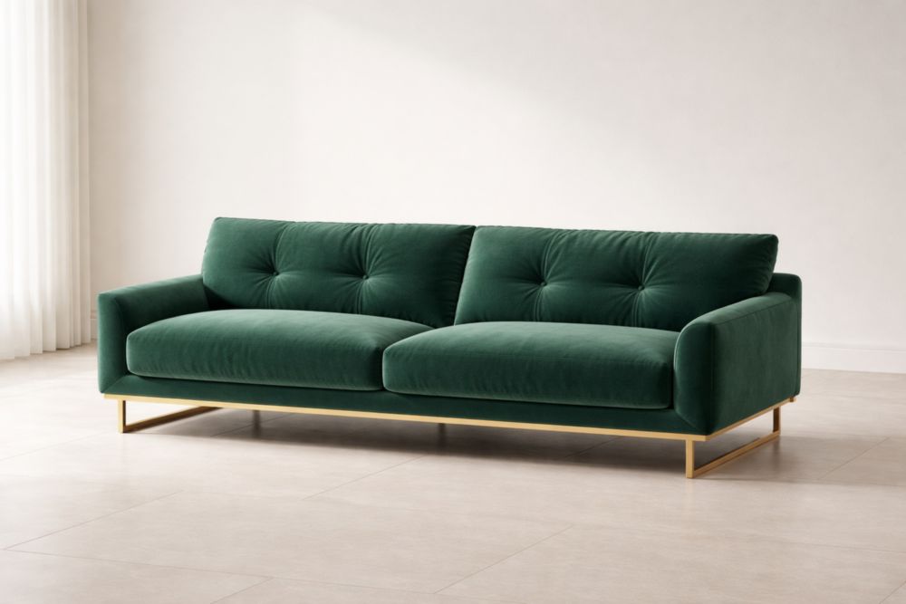 Divano in Velluto Verde Scuro 2 Posti con Struttura in Metallo