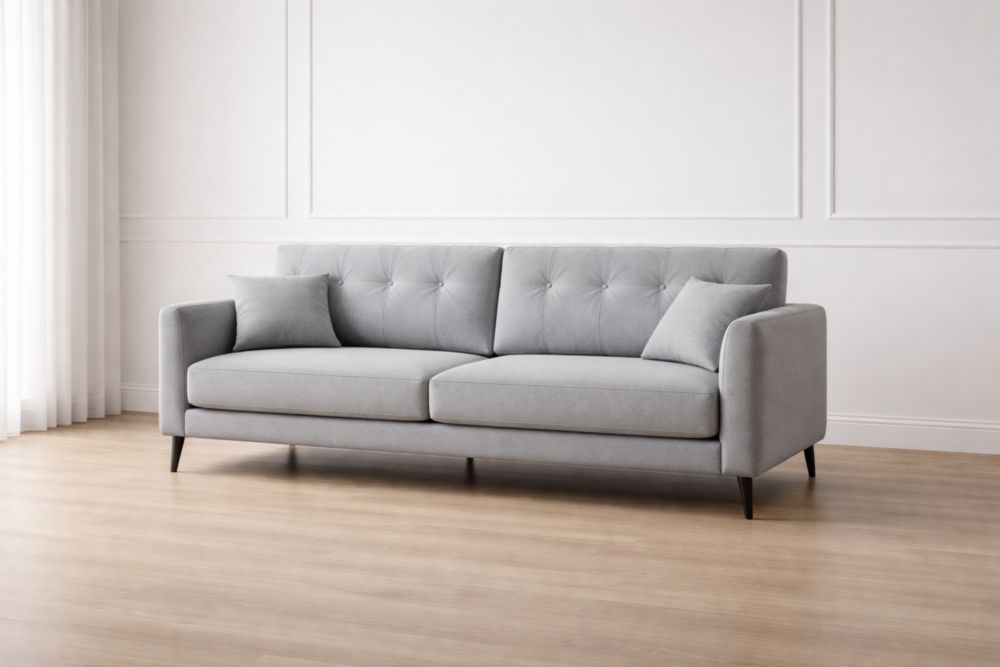 Divano due posti tessuto poliestere grigio con gambe in metallo