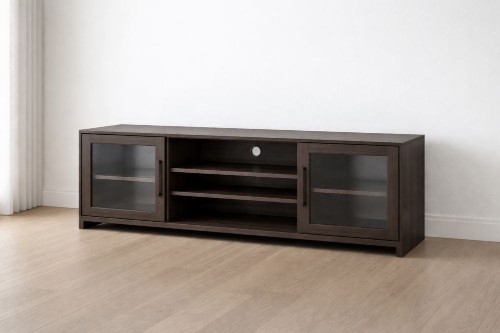 Mobile TV in Legno Massello con Ante in Vetro Temperato Marrone 180x40x50 cm