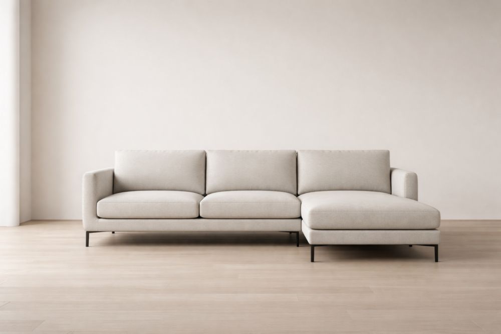 Divano componibile a forma di L tessuto poliestere e legno massello 300x150x85 cm Beige