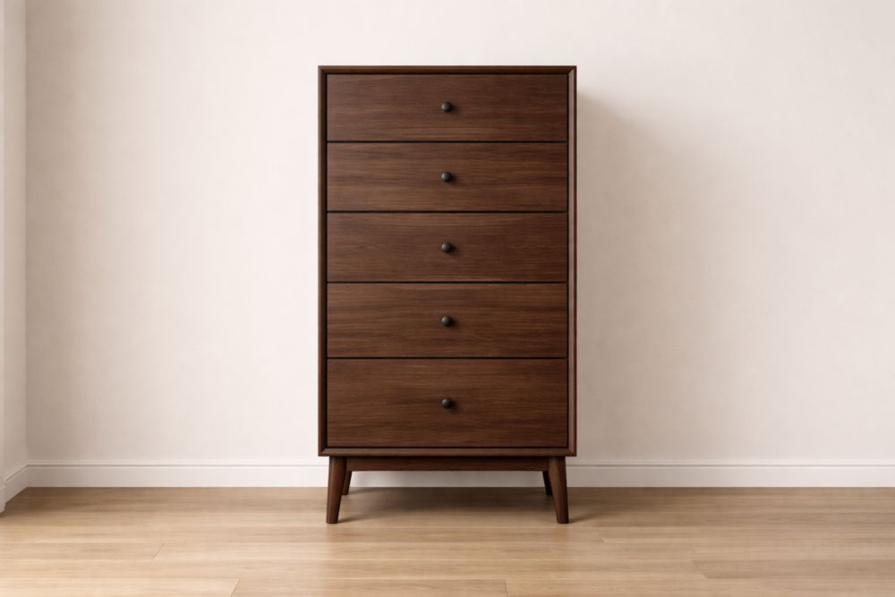 Cassettiera alta in legno con 5 cassetti marrone