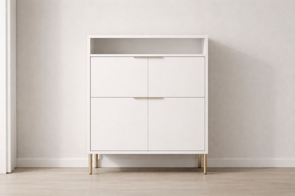 Scarpiere in MDF Bianco con Gambe in Metallo Dorato