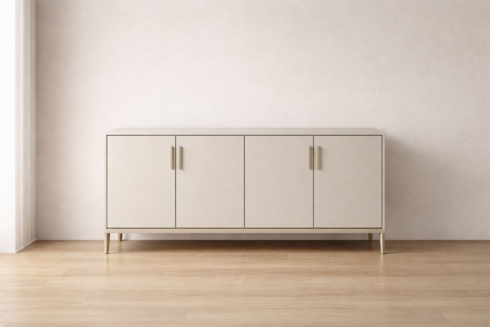 Credenza in legno MDF e metallo a 4 ante Beige 160x40x80 cm
