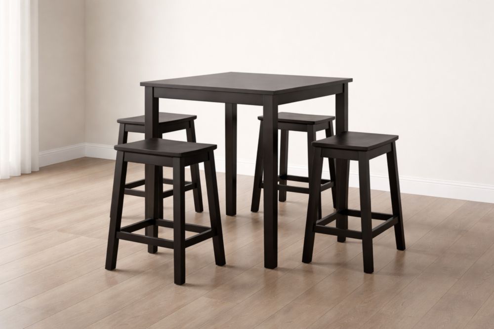 Set tavolo e sgabelli in legno massello nero con 1 tavolo e 4 sgabelli