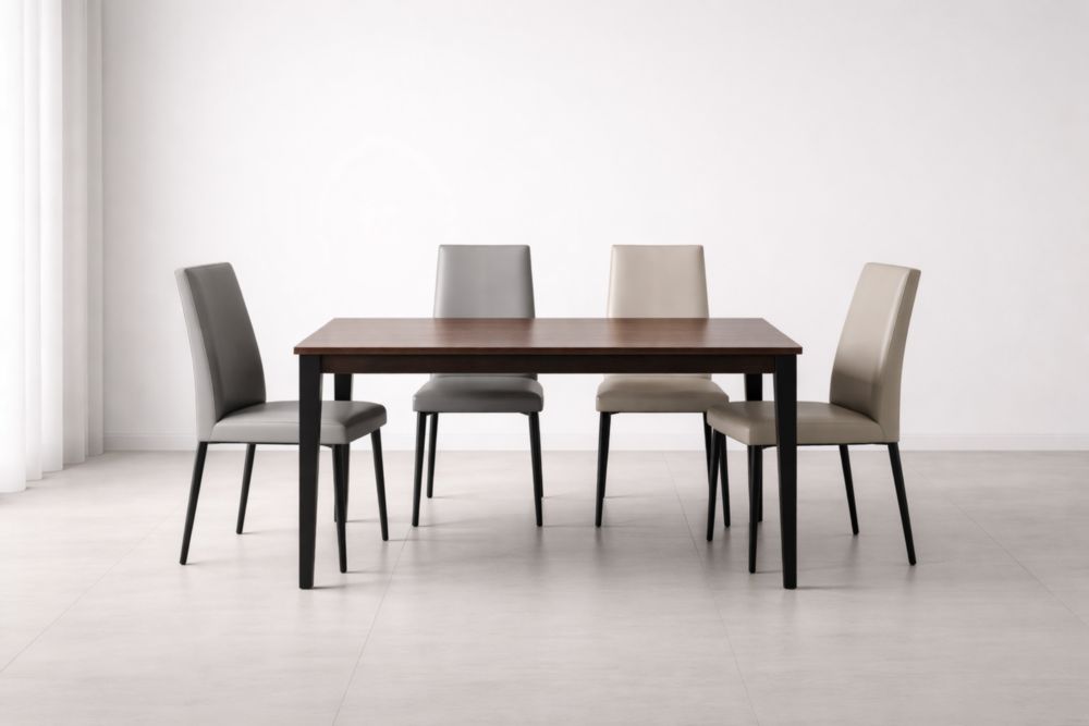 Set Tavolo da Pranzo Rettangolare in Legno e Sedie in Similpelle Colorate