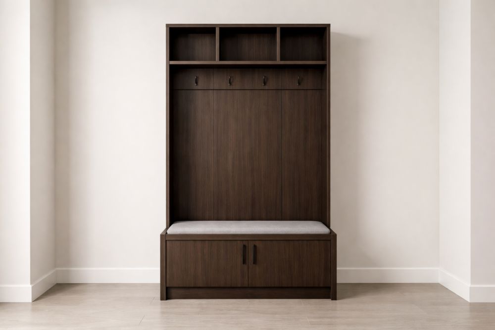 Guardaroba Ingresso in Legno con Panca e Ripiani, Marrone Scuro
