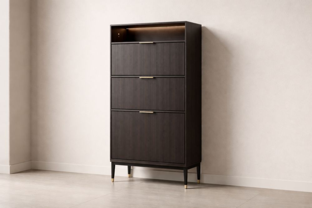 Mobile scarpiere in MDF e metallo marrone 70x30x120cm