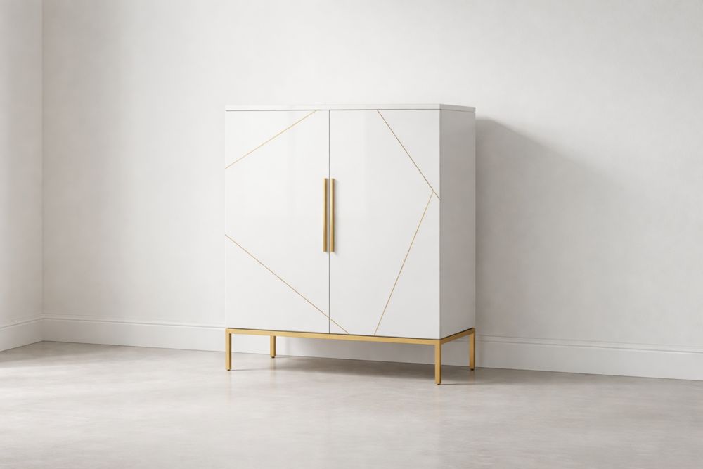 Credenza in MDF e metallo bianco e oro