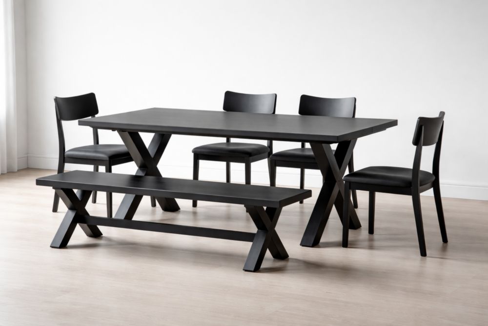 Set da Pranzo in Legno Nero 6 Pezzi