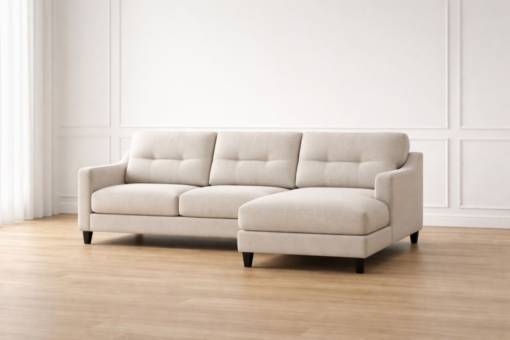 Divano angolare in tessuto con struttura in legno 3 posti Beige