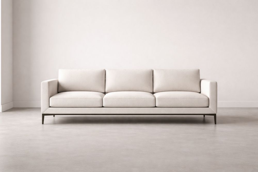 Divano a 3 Posti in Tessuto Poliestere con Struttura in Legno e Gambe in Metallo