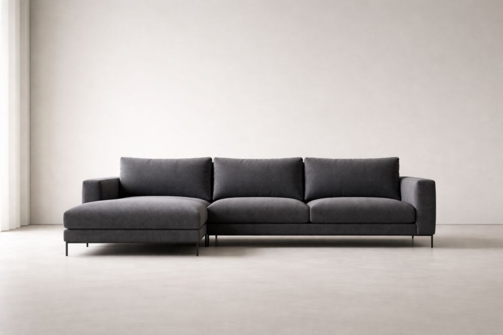 Divano angolare tessuto poliestere forma a L grigio