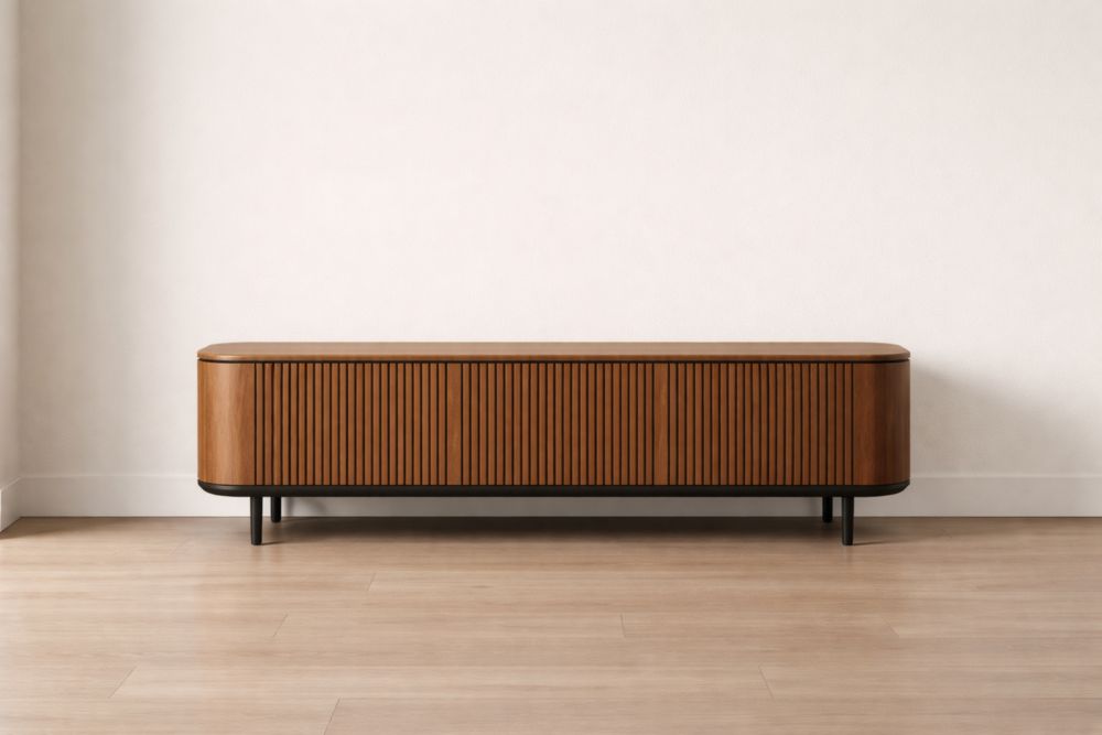 Credenza bassa in legno di noce con doghe 180x45x55 cm Marrone