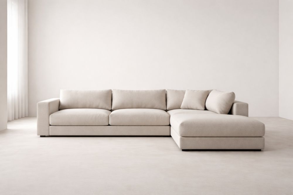 Divano angolare in tessuto poliestere crema, 280x160x85 cm