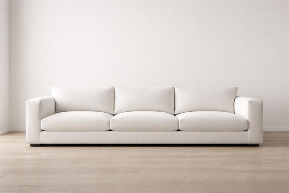 Divano tre posti in tessuto poliestere bianco 220x90x75 cm