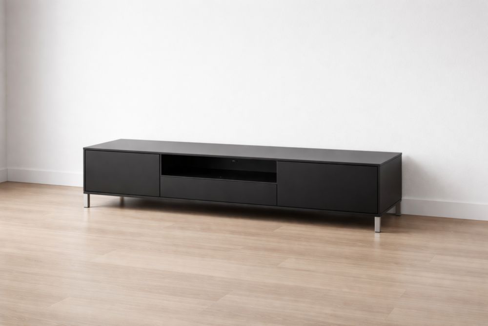 Mobile TV in MDF e metallo con gambe nere 150x40x35cm