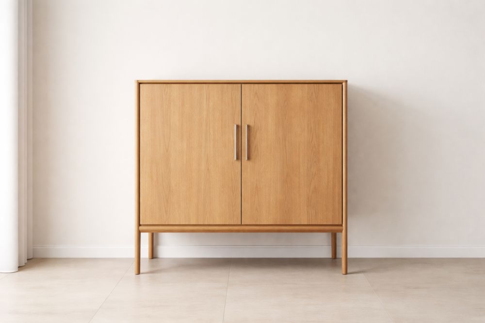 Credenza in legno massello con ante a battente, colore legno naturale