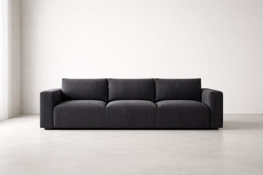 Divano tre posti in velluto grigio scuro