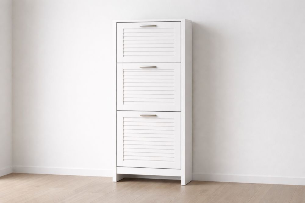 Scarpiere a tre ante in legno bianco