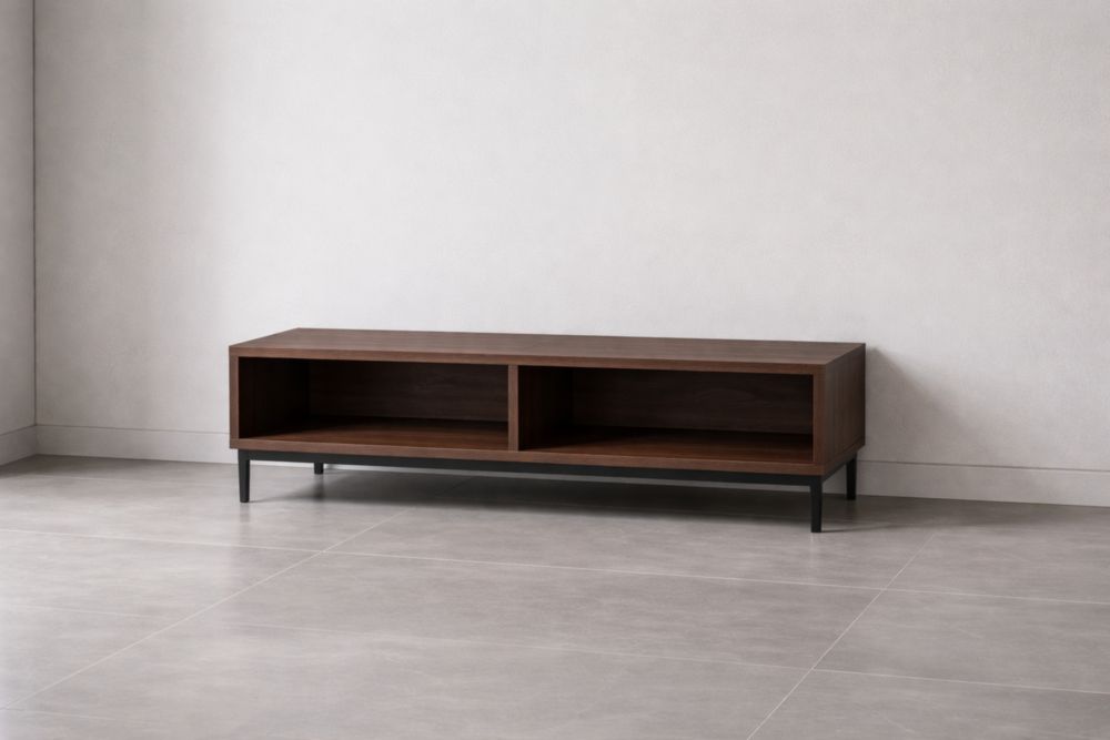 Mobile TV in legno MDF con struttura in metallo nero, Noce