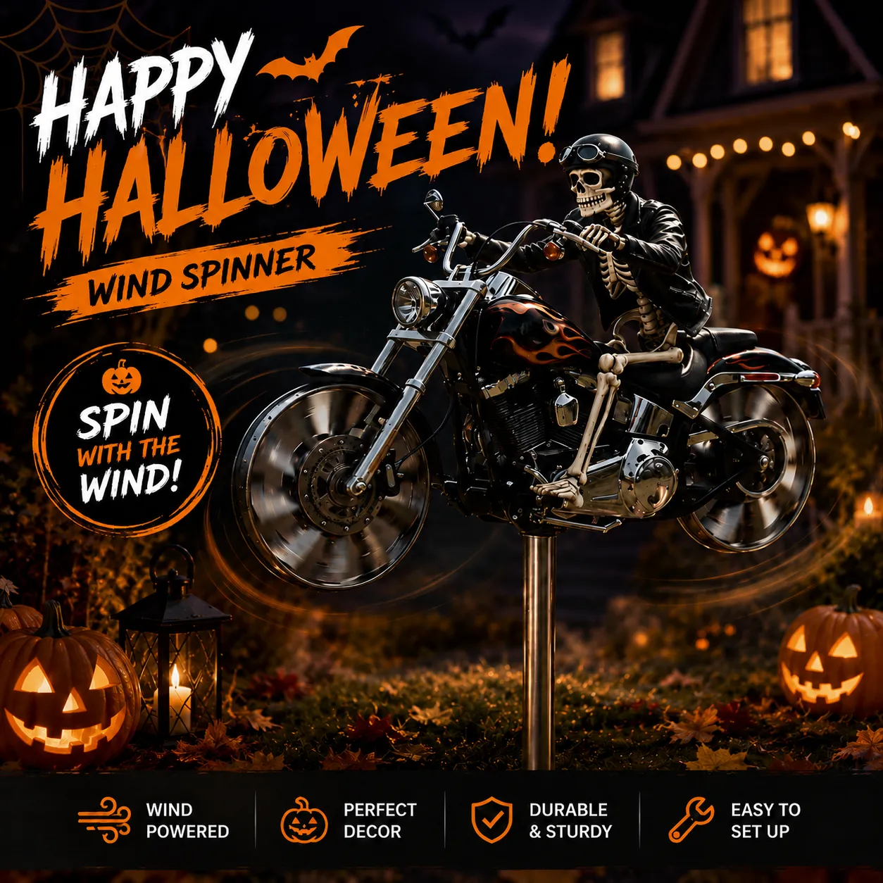 Skeleton Biker Motorcycle Wind Spinner 🦾🏍️